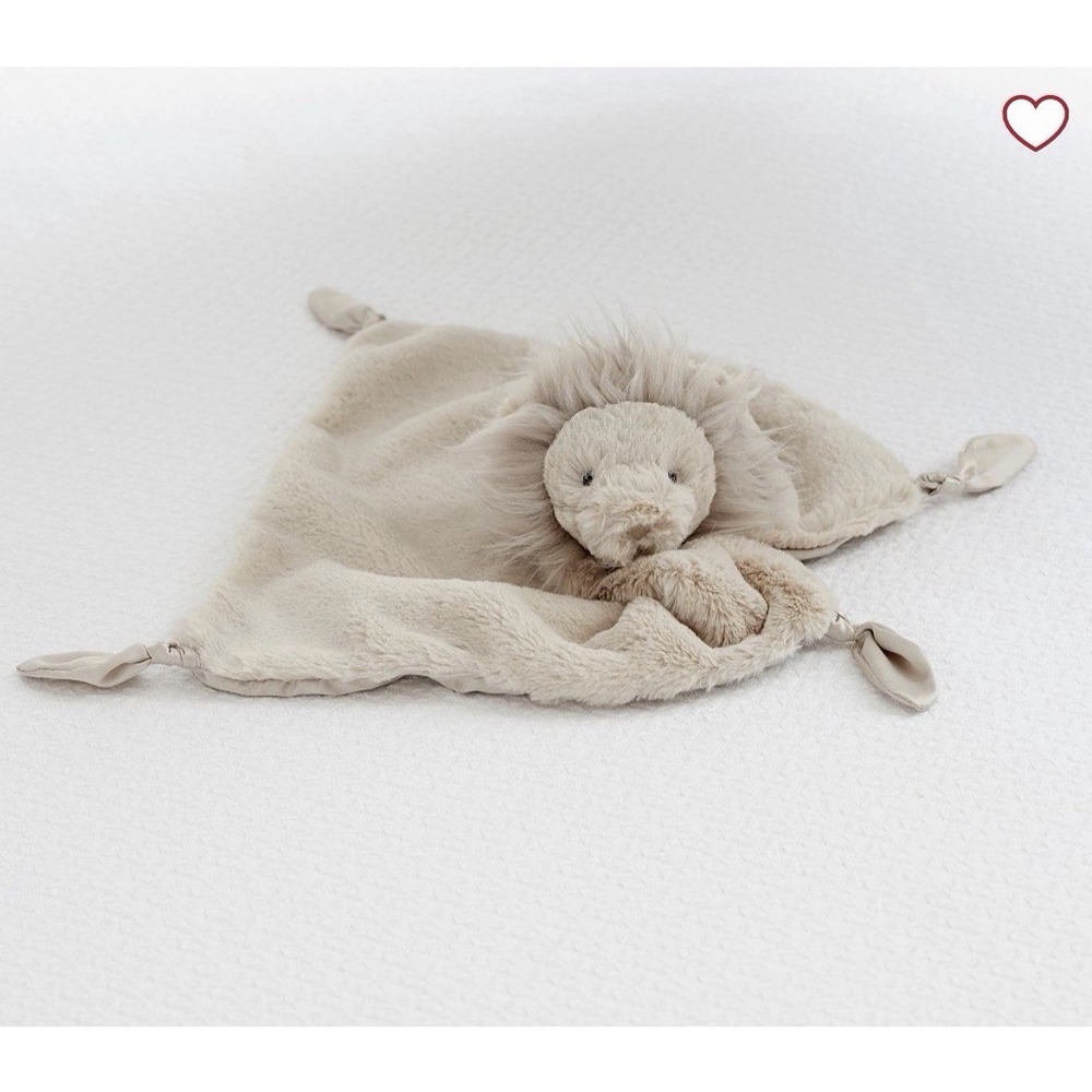 Pottery Barn Kids Lion Lovey Security Blanket Faux Fur Satin Tan Cream Plush